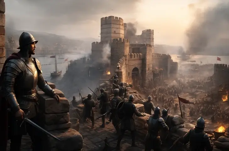 St. Romanos kapısı çevresinde Bizans savunmasını yöneten Giovanni Giustiniani Longo’nun ve zırhlı birliklerin kuşatma sırasındaki pozisyonlarını gösteren tarihsel canlandırma.